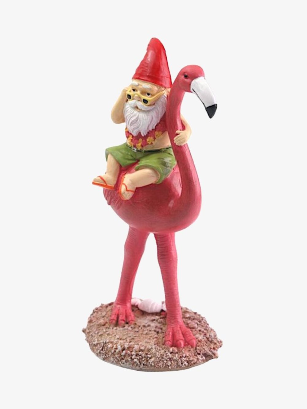 Showfeicat Beach Gnome Flamingo Garden Statue, Resin, 10"